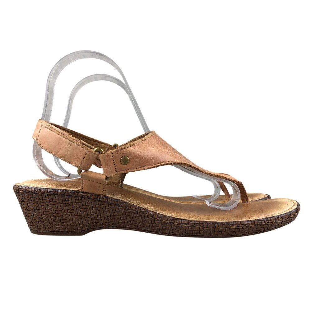 Born Women's Size 10M Ardith Brown Leather Open Toe Wedge Heel Slingback Sandals